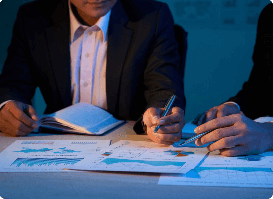 Business meeting with data analysis