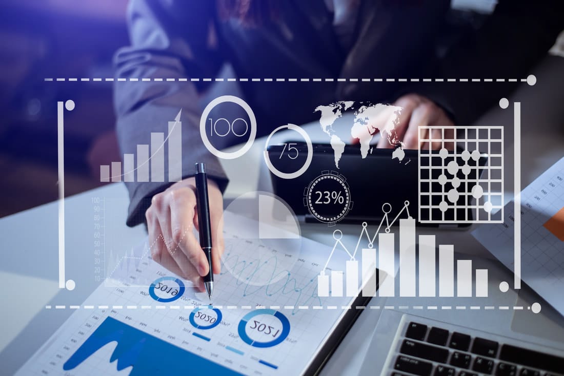 Graphs and charts with data analysis for esg reporting