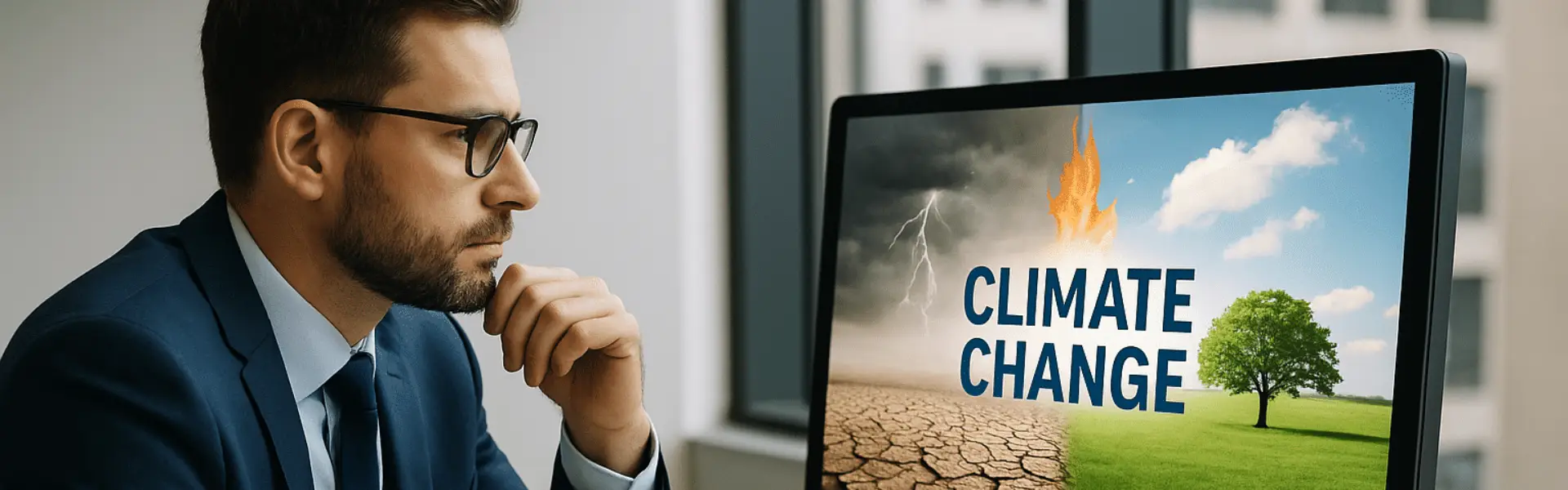 An executive reviewing climate risks and business risks
