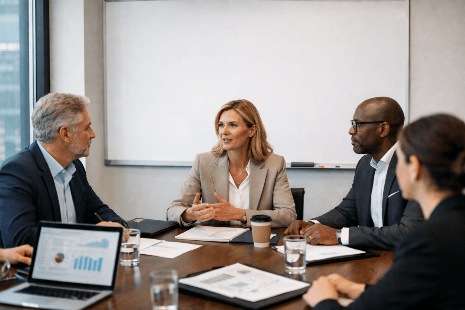 Executives in a boardroom discussing strategy to make their organisation ESG-ready in 2026