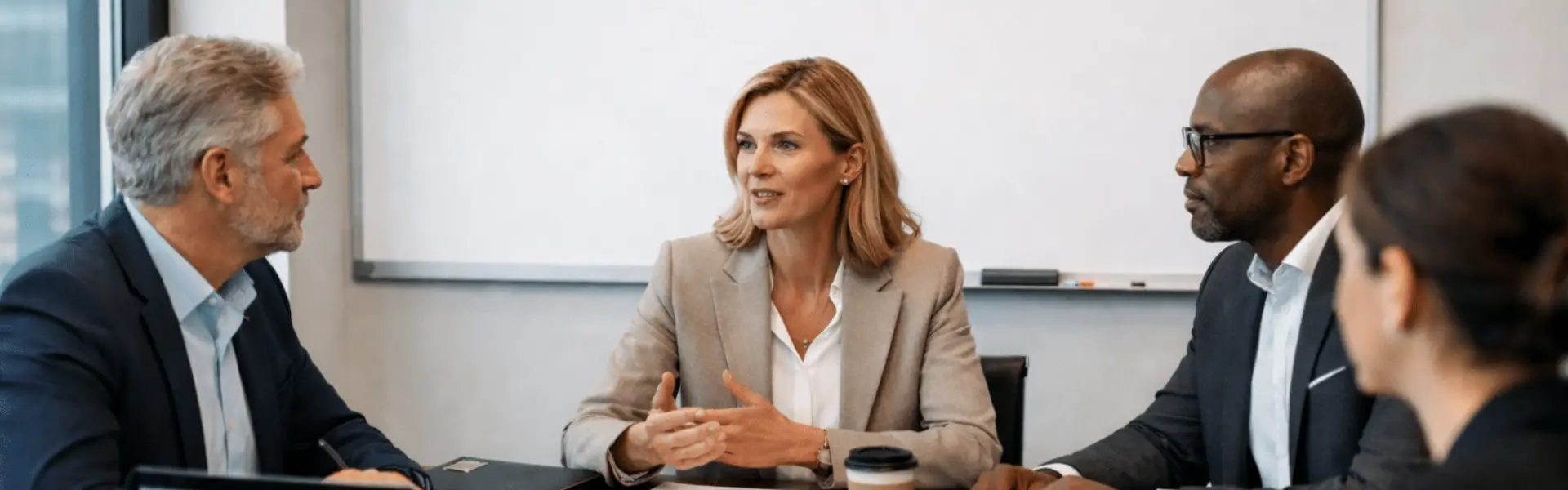 Dirigeants en réunion stratégique pour évaluer la maturité ESG 2026 de leur organisation